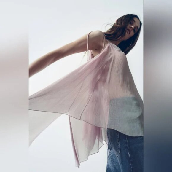 ZARA SEMI-SHEER VOLUMINOUS BLOUSE - Picture 7 of 7